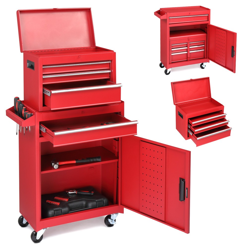 4-Drawer Rolling Tool Chest Storage Cabinet with Wheels & Adjustable Shelf Red