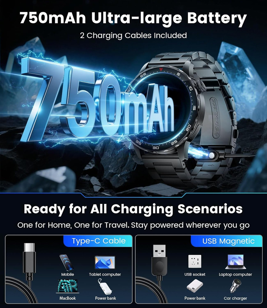 Smartwatch for Men with Compatible Android Ios,1.43" AMOLED Display Screen Bluet