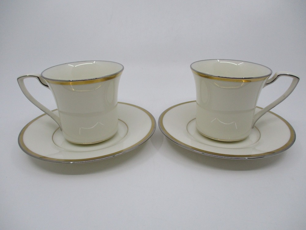 NORITAKE GOLD & PLATINUM - 2 CUPS & SAUCERS - 3 1/8"  0402B