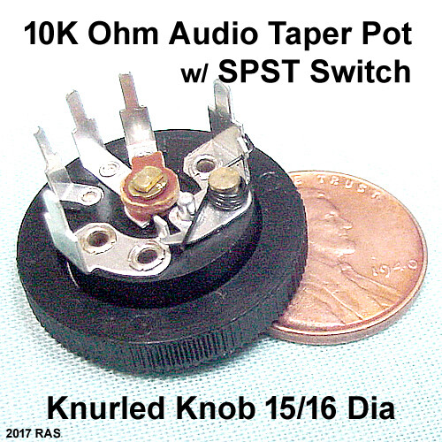 (3) 10K Ohm Audio Pot w/ On-Off Switch and Knurled Knob