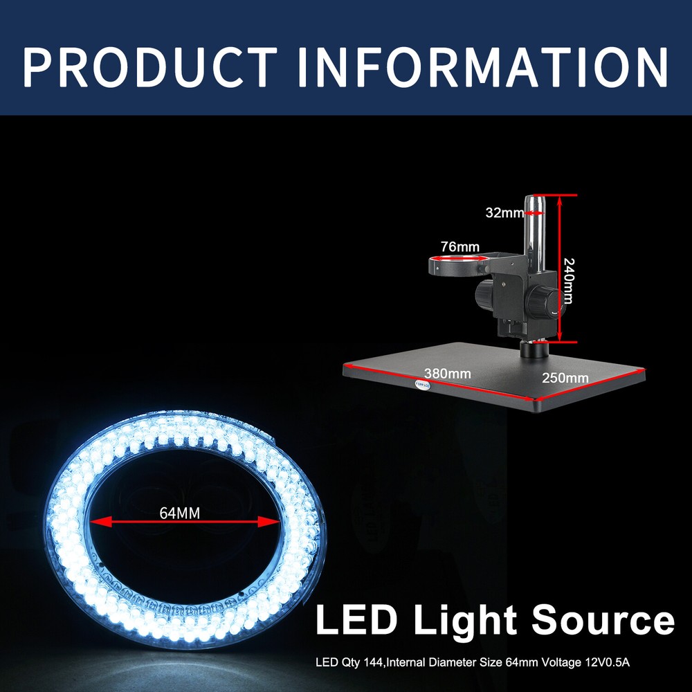 KOPPACE 3.5X-90X Black Large Platform Stereo Microscope 144 LED Ring Light