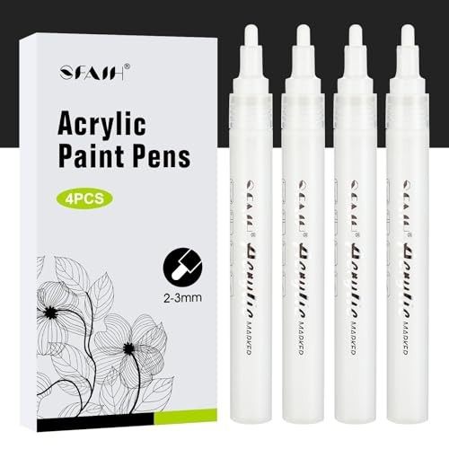 White Paint Markers Pens - 4 Pack 2-3MM Medium Tip Acrylic Medium - White