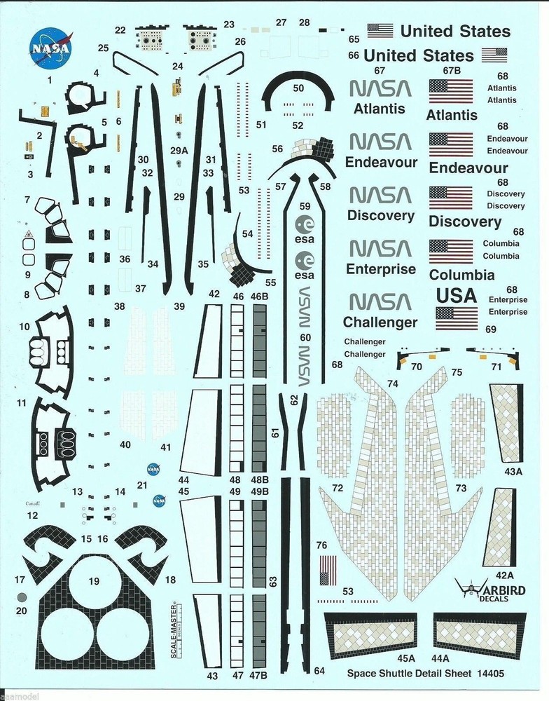 Warbird 1/144 Space Shuttle Decals 14405 For Revell