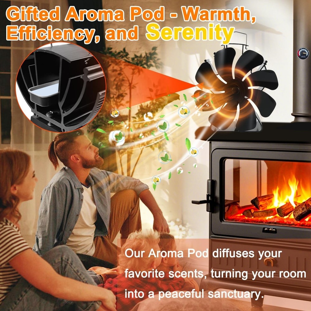 Silent and Efficient 8-Blade Fireplace Fan - Includes Buddy Heater Bracket