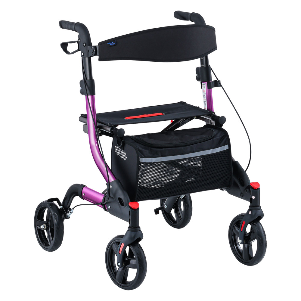 Foldable Rollator Walker for Seniors with 8" Wheels, 6-Level Height Adjustable