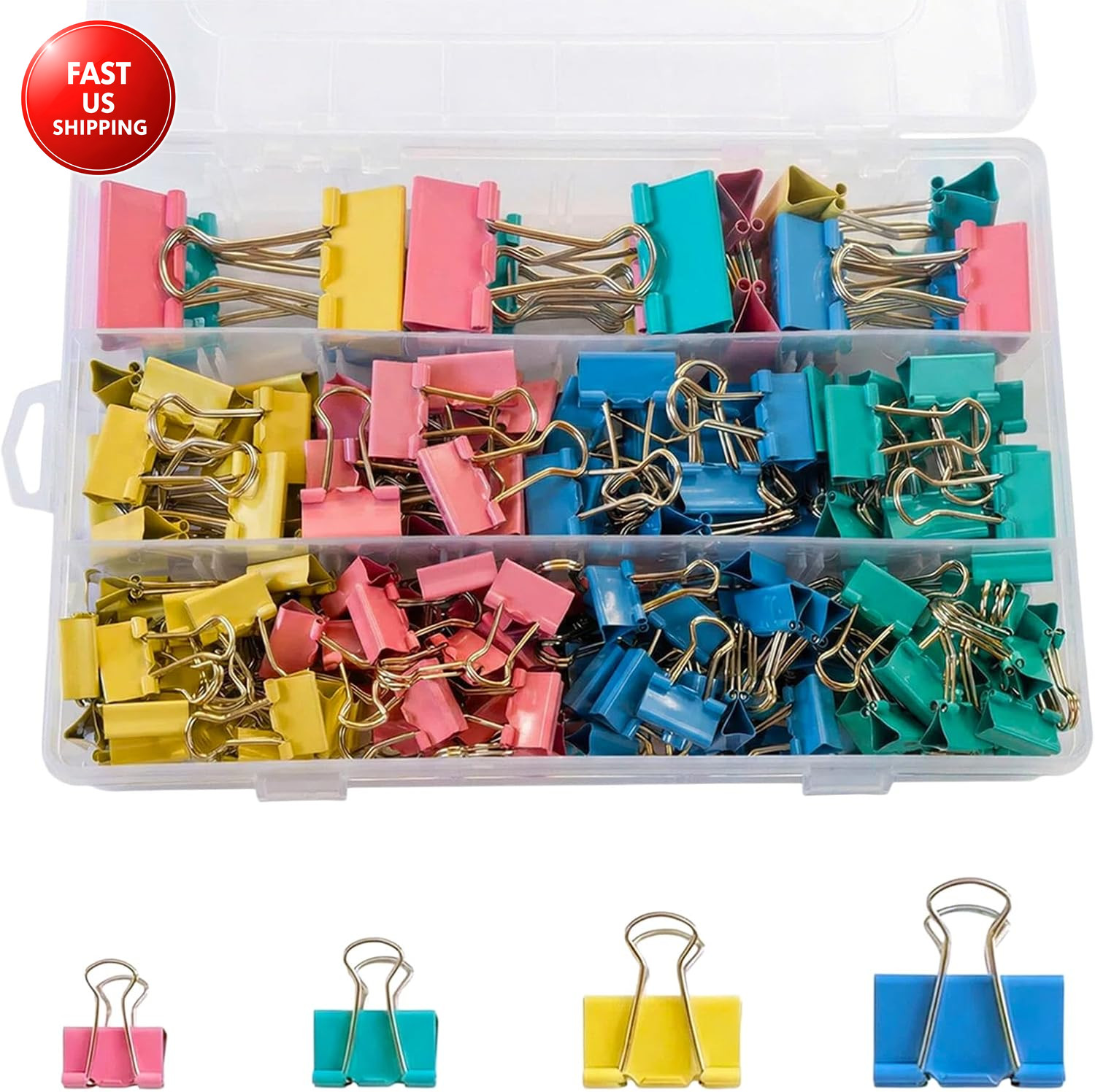 180 Pcs Binder Clips Assorted Sizes, Colored Binder Paper Clips Office Clips Off