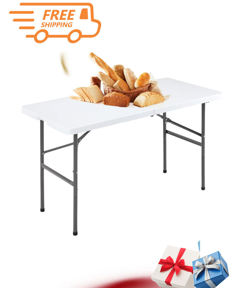 NEW 4FT Picnic Folding Table Plastic Portable Handle Outdoor White