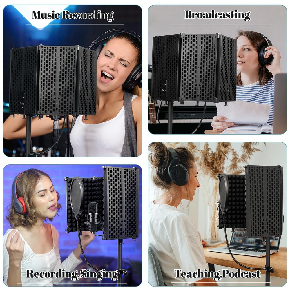 "Microphone Stand with Isolation Shield and Pop Filter for Recording and