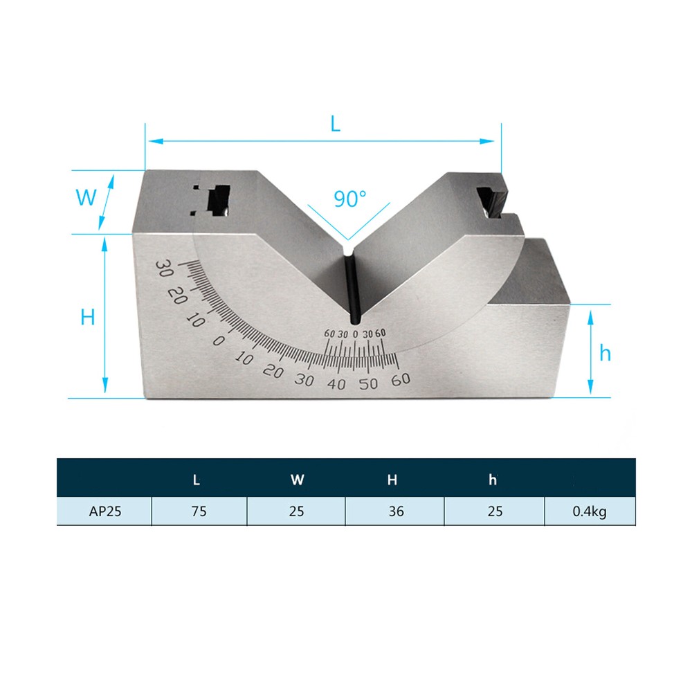 Adjustable Angle V Block 0 to 60° Precision Gauge Micro Milling Setup & Wrench