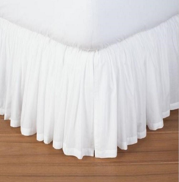 Solid White || 800 TC Cotton Dust Ruffle Bed Skirt Open Corner US Bed Size Drop