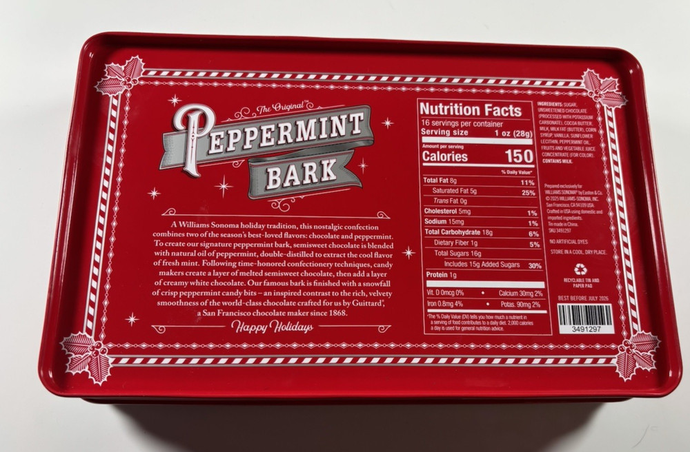Williams Sonoma Peppermint Bark Empty Tin Container #3