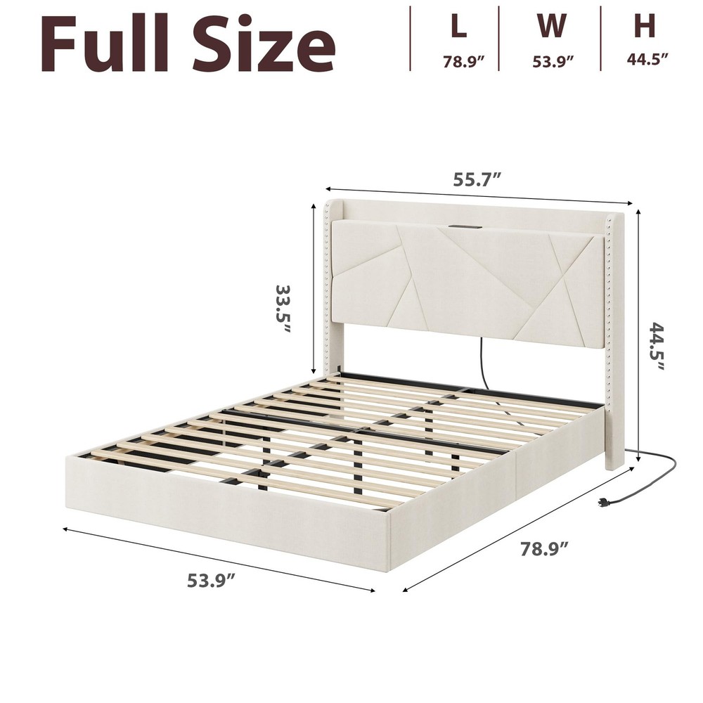 🔝Full/Queen/King Size Floating Bed Frame Upholstered Platform Bed w/ LED Lights
