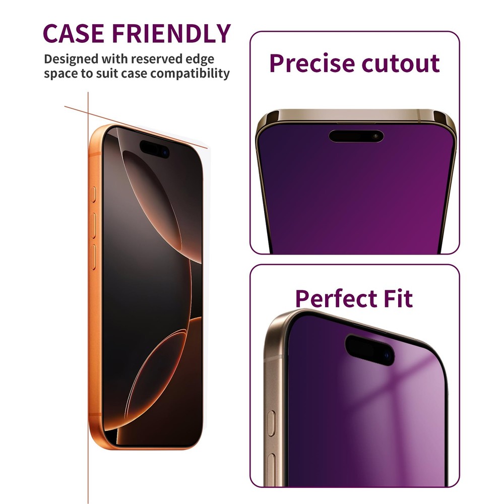Ifaeveus 2 Pack Privacy Screen Protector for iPhone 16 Pro Max Purple
