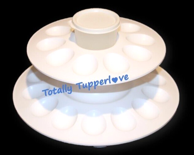 Tupperware Egg-Ceptional Server Set Tiered Egg Display Tray w/ Snack Cup White