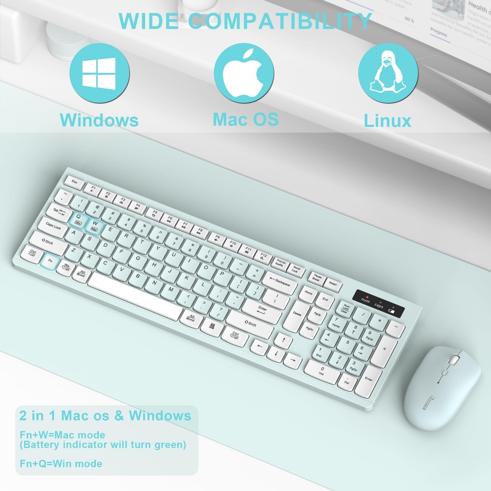 Wireless Keyboard and Mouse Combo, Full-Sized Wireless Keyboard and Adjustabl...