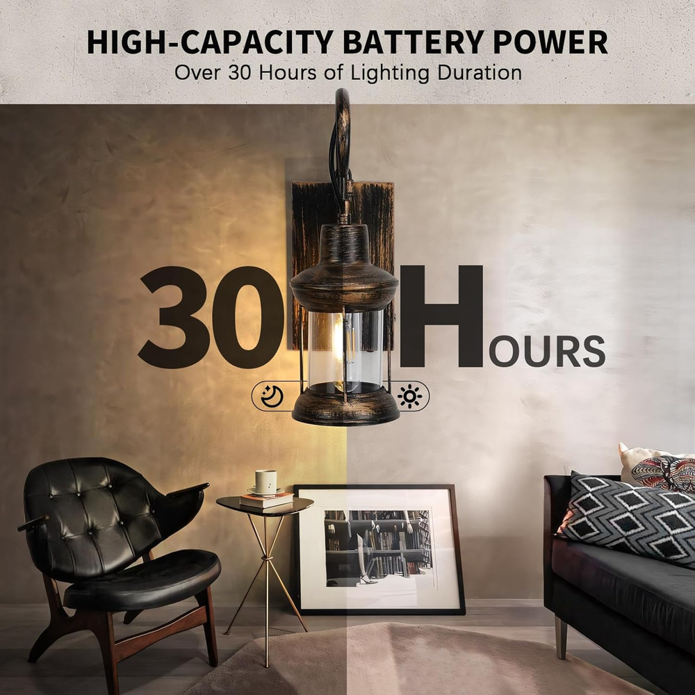 Rechargeable Battery Wall Sconce with Remote - Rustic Vintage Lantern Light