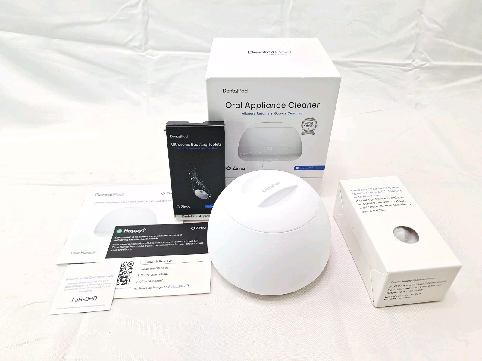 Zima Dental Pod Ultrasonic Cleaner Aligners Guards Dentures Artic White Open Box