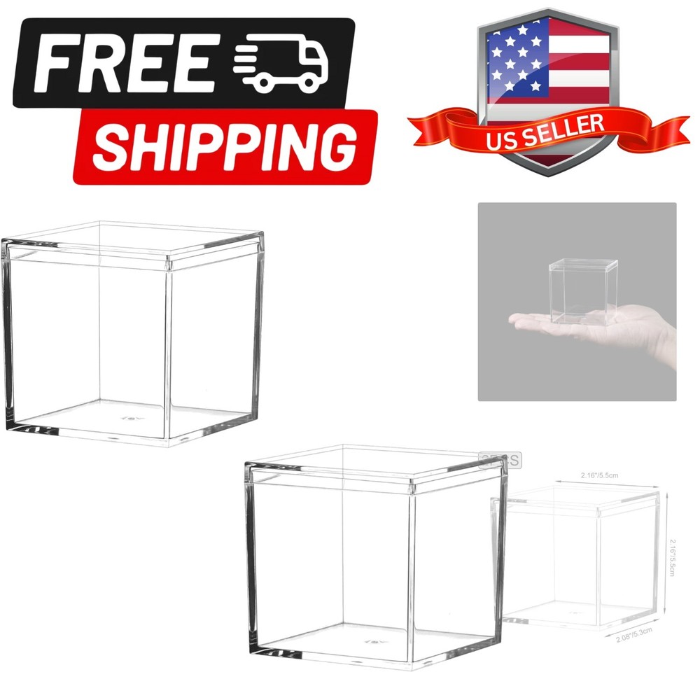 Small Acrylic Box Clear, 2Pcs Plastic Square Cube Containers with Lid Storage...