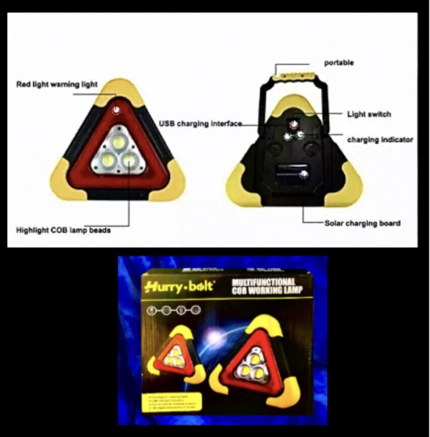 Hurry-bolt multi-function 11” Cob Work Light,5 Mode,solar or usb Charge, w Stand