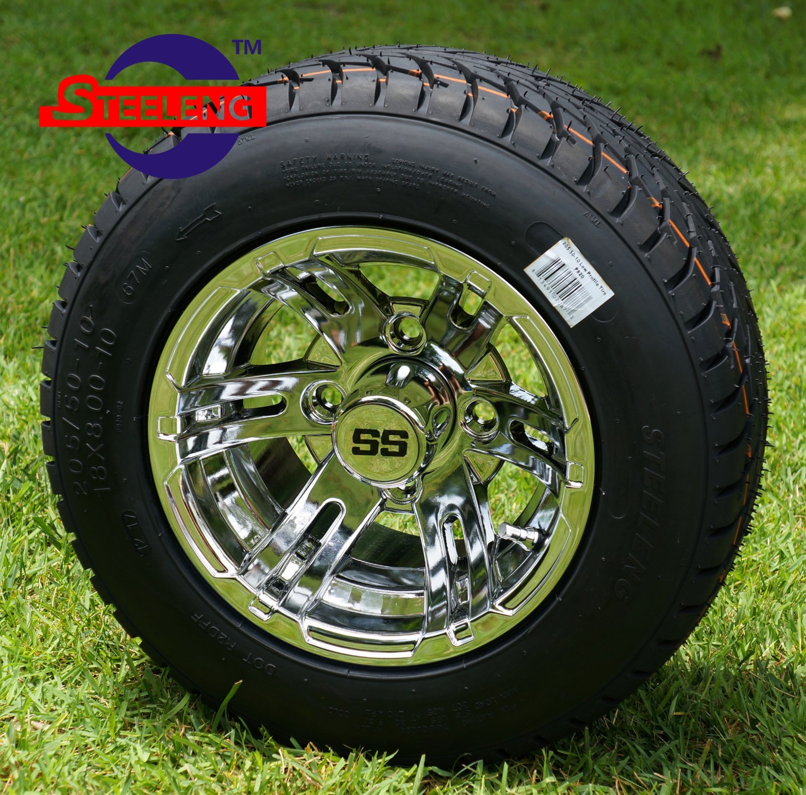 GOLF CART 10" CHROME BULLDOG WHEELS/RIMS and 205/50-10 DOT LOW PROFILE TIRES(4)