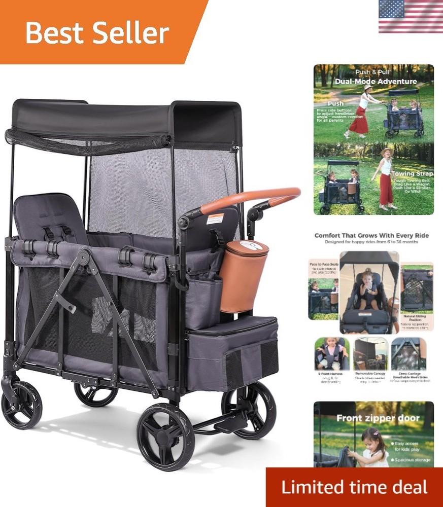 Wagon Stroller for 2 Kids with Insulated Snack Pack Foldable All-Terrain Wago...