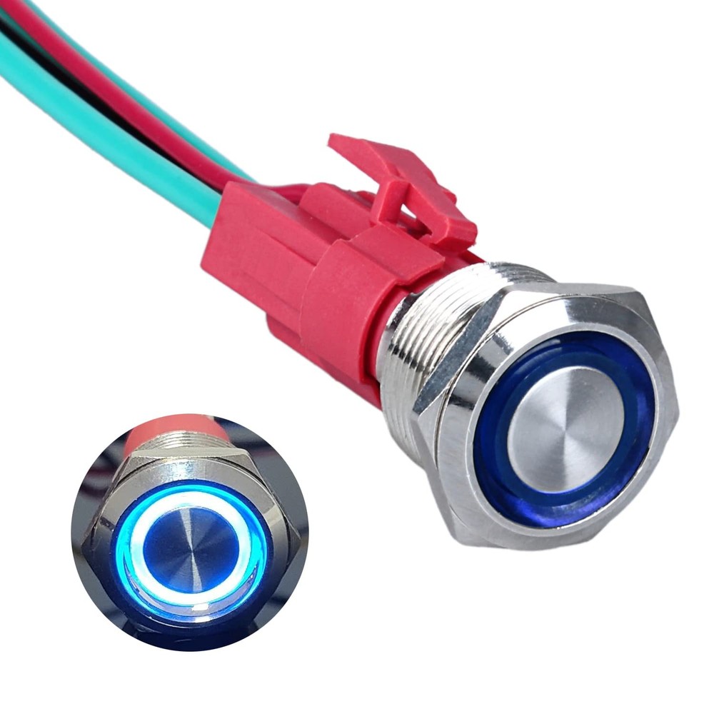 19mm Heavy Duty Latching Metal Push Button Switch Latching, Blue