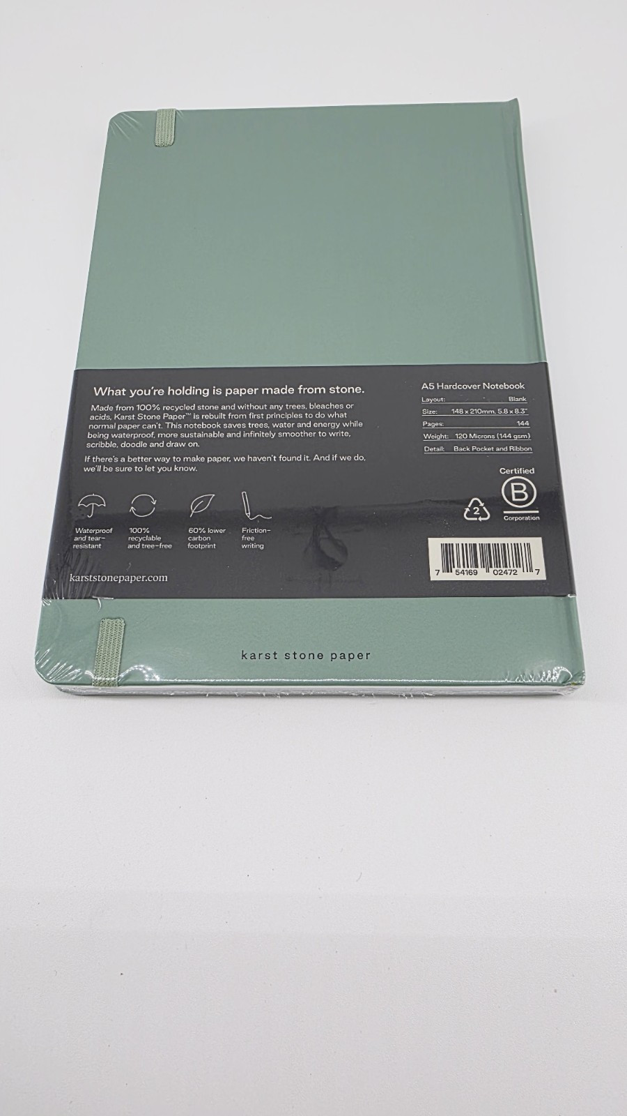 Karst Stone Paper Notebook Hard Cover Eucalypt A5 144 Pages Blank - US Seller