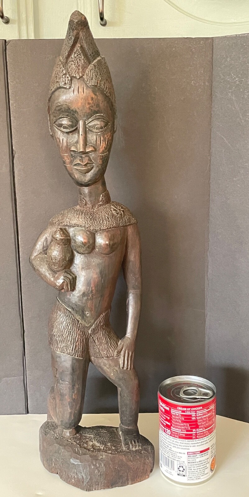 African Nigerian Yoruba large hand carved wood female woman figurine statue 19"