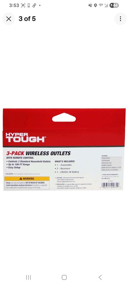 Indoor 3 Pack 1-Outlet Wireless Remote Control, White B8