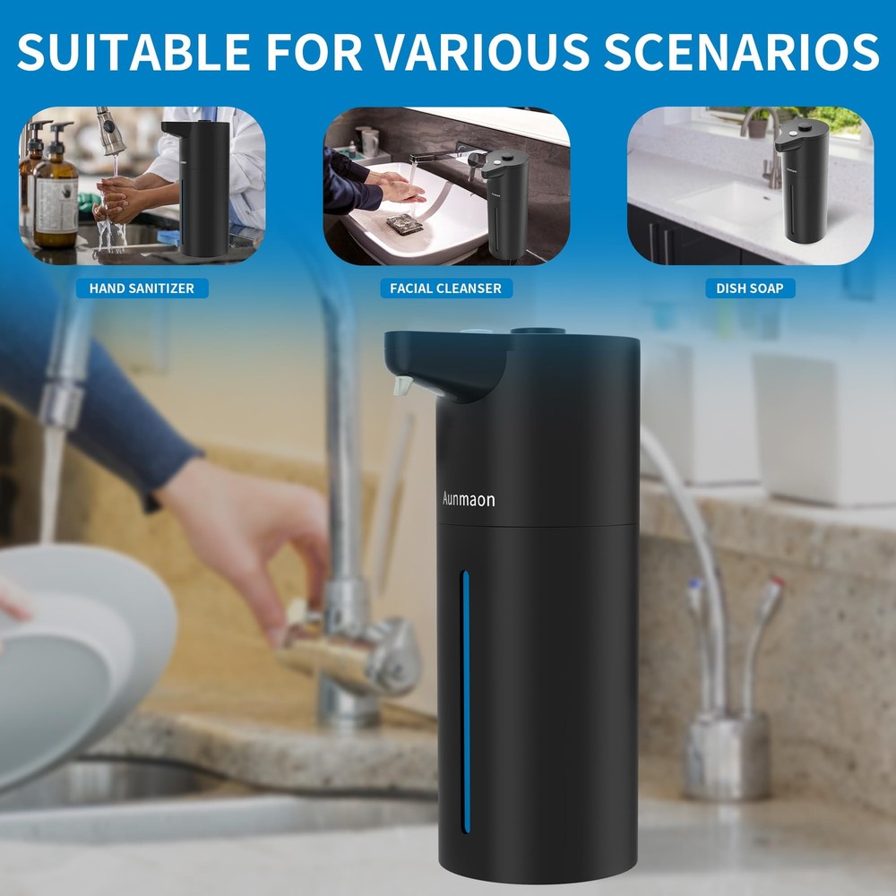 Aunmaon Automatic Soap Dispenser Touchless, Hands-Free, Multi Bright Black