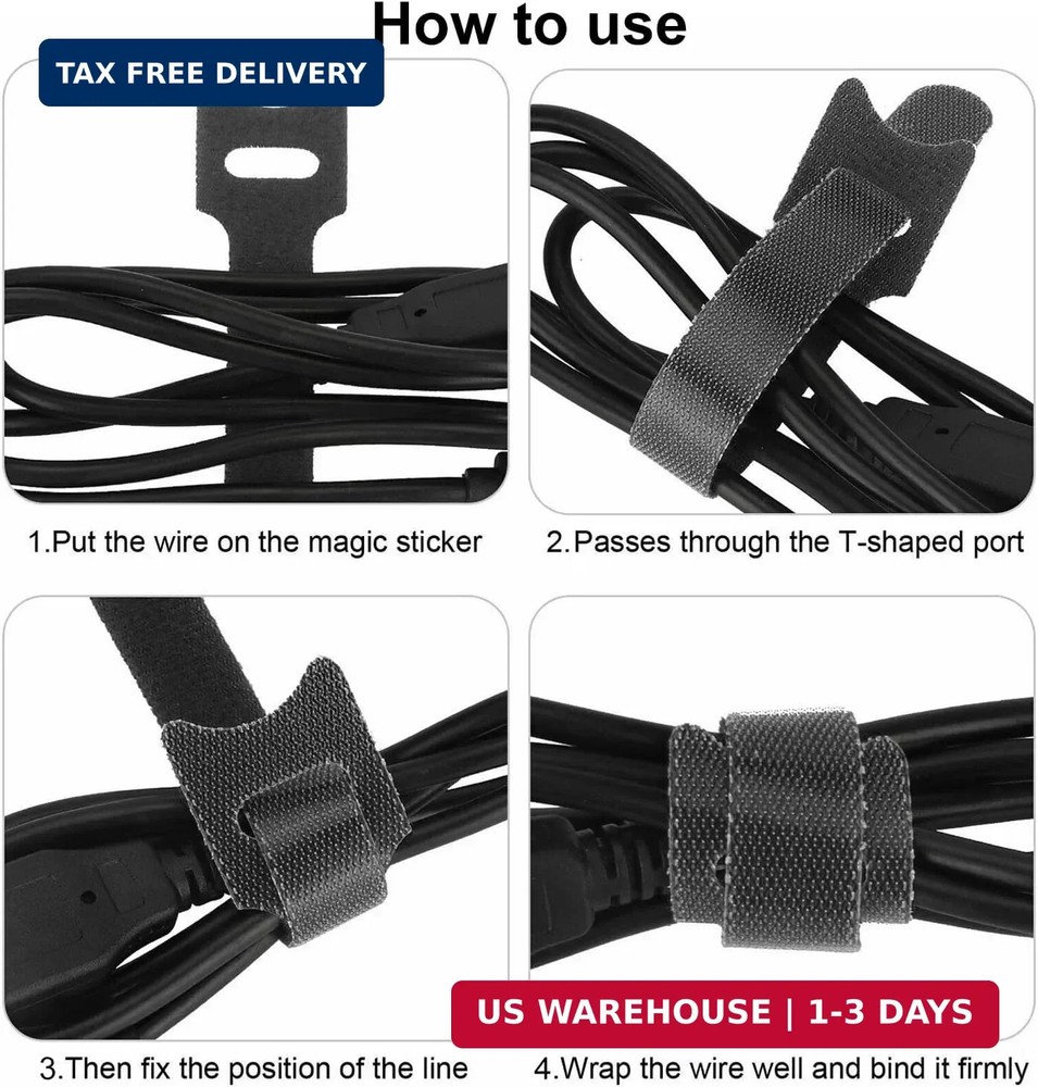 30Pcs Cable Straps Black Wire Cord Hook Loop Ties Reusable Fastening Organizer