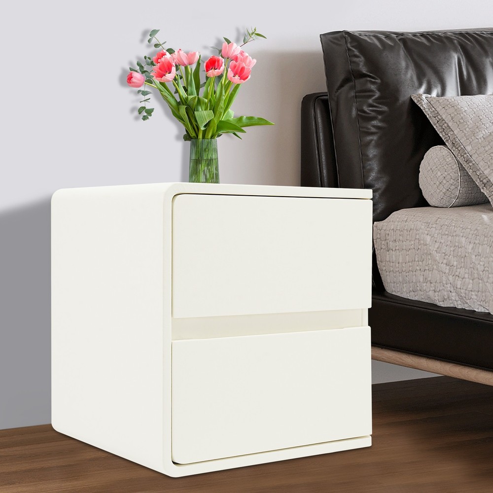 2-Drawer Minimalist Bedside Table, Nightstand with Microfibre Leather Wrap