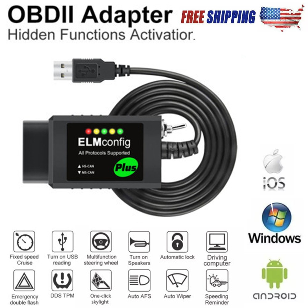 ELM327 OBD2 USB Adapter Diagnostic Scan Tool for Windows with MS/HS-CAN Switch