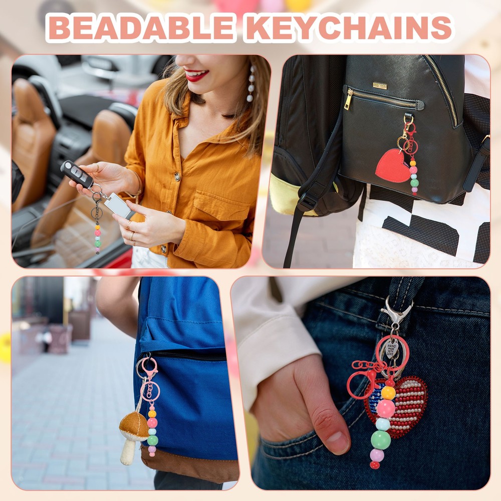 20Pcs Beadable Keychains, DIY Beaded Keychain Making Kit, Candy Yellow