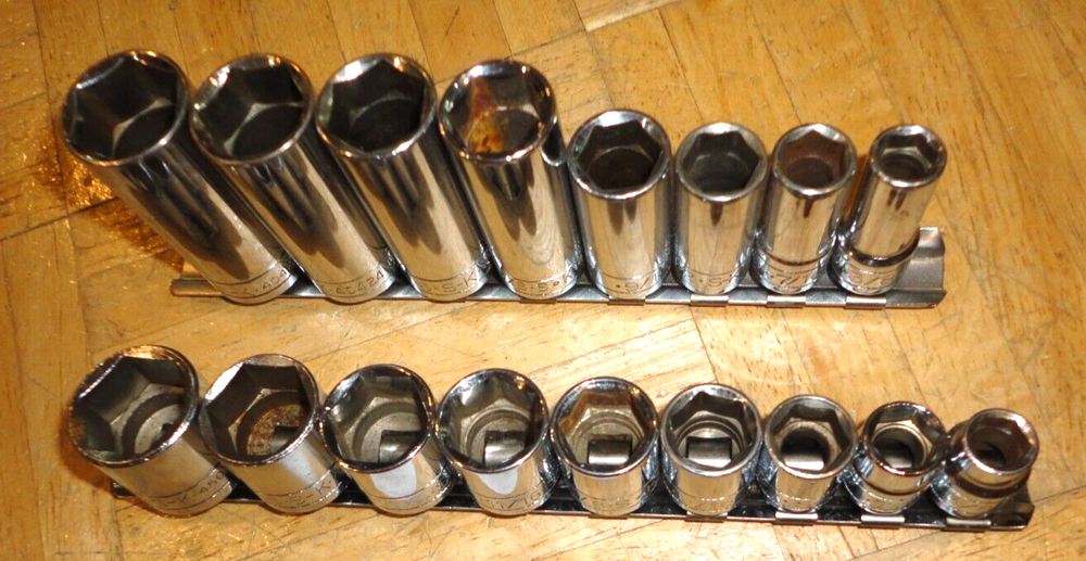 S-K TOOLS 17 PIECE 3/8 DRIVE SHORT & DEEP SAE. SOCKET SETS