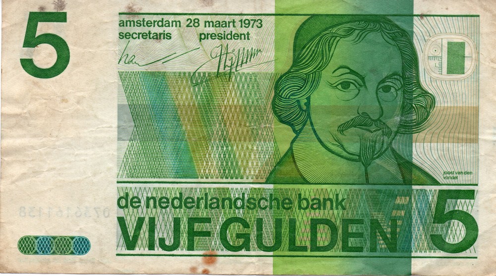1973 Netherlands 5 Gulden banknote
