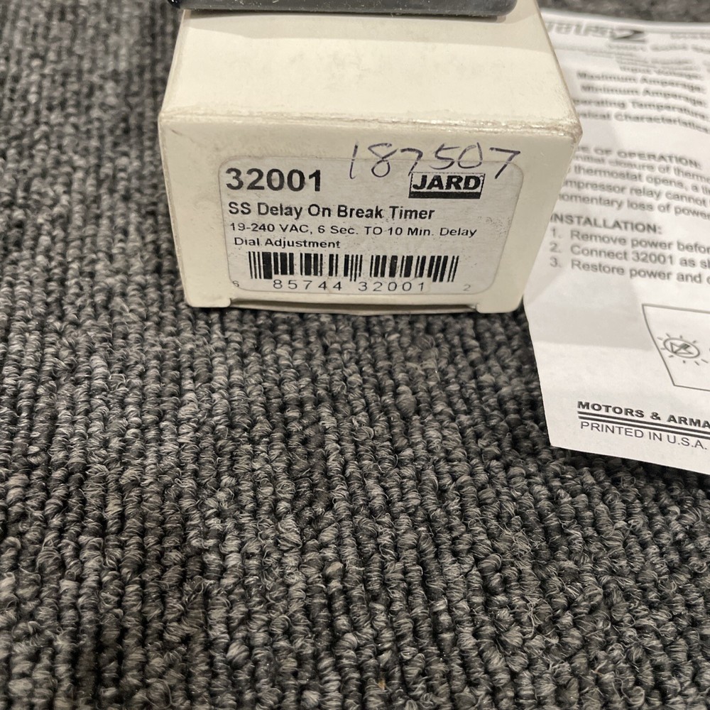 JARD 32001 SOLID STATE DELAY-ON-BREAK TIMER 19 - 240VAC 6SEC - 10 MIN.DELAY