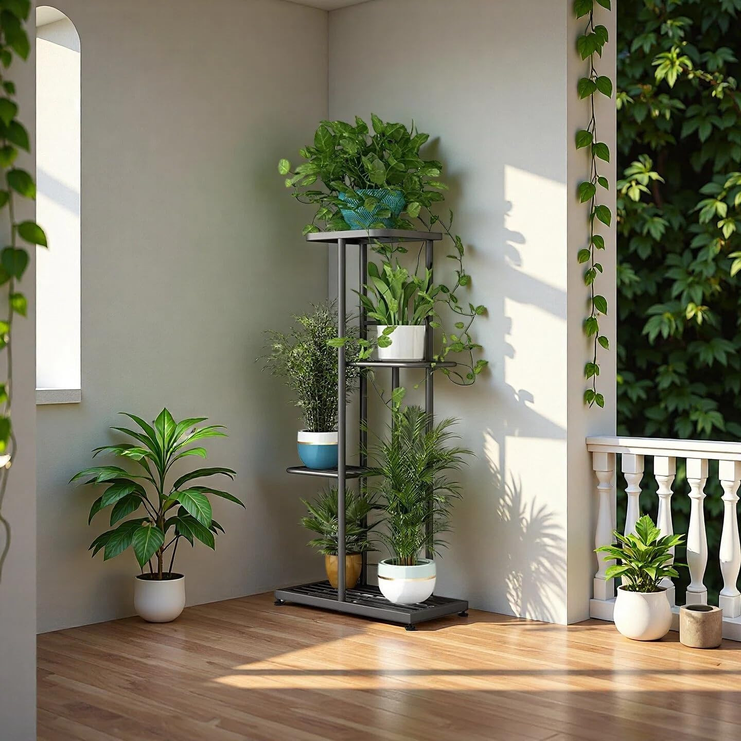 Plant Stand Indoor Outdoor Corner 4 Tier Metal Plant Shelf Patio Plant Rack for