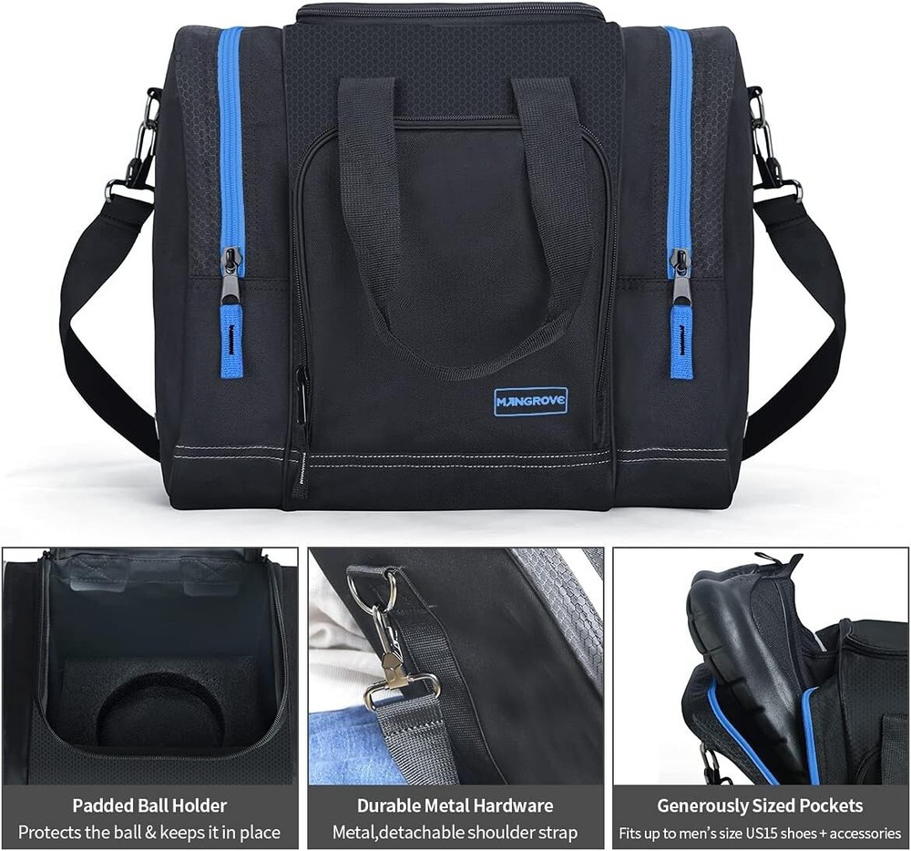 Durable Blue Bowling Bag for Single Ball - Adjustable Strap & Multiple Pockets