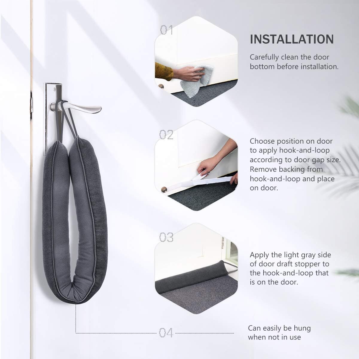 Tuffen Door Draft Stopper 32"-48” Weighted Under Door Noise Air Blocker HookTape