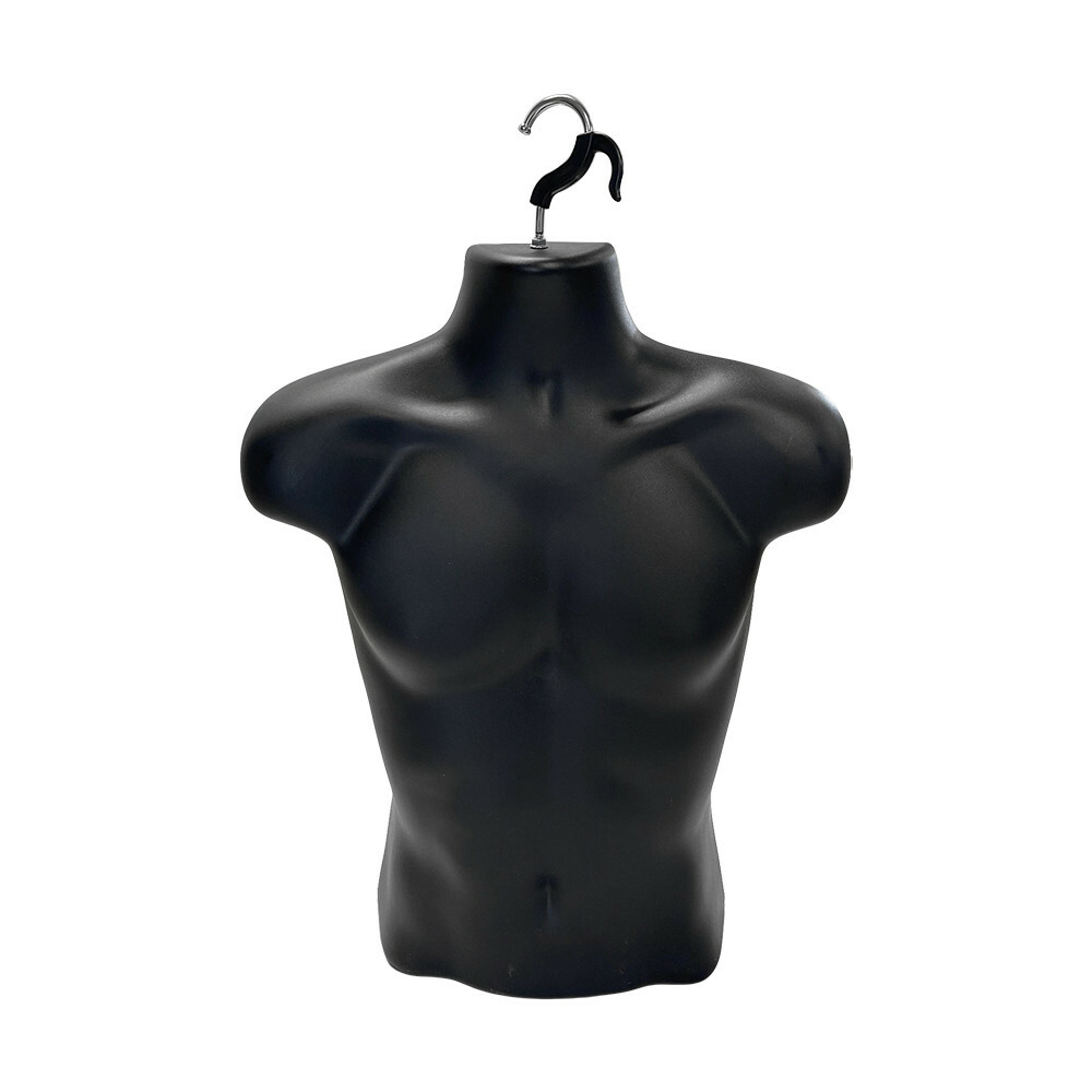 Male Molded Black Hanging T-Shirt Form Body Mannequin Torso Display, 23"H