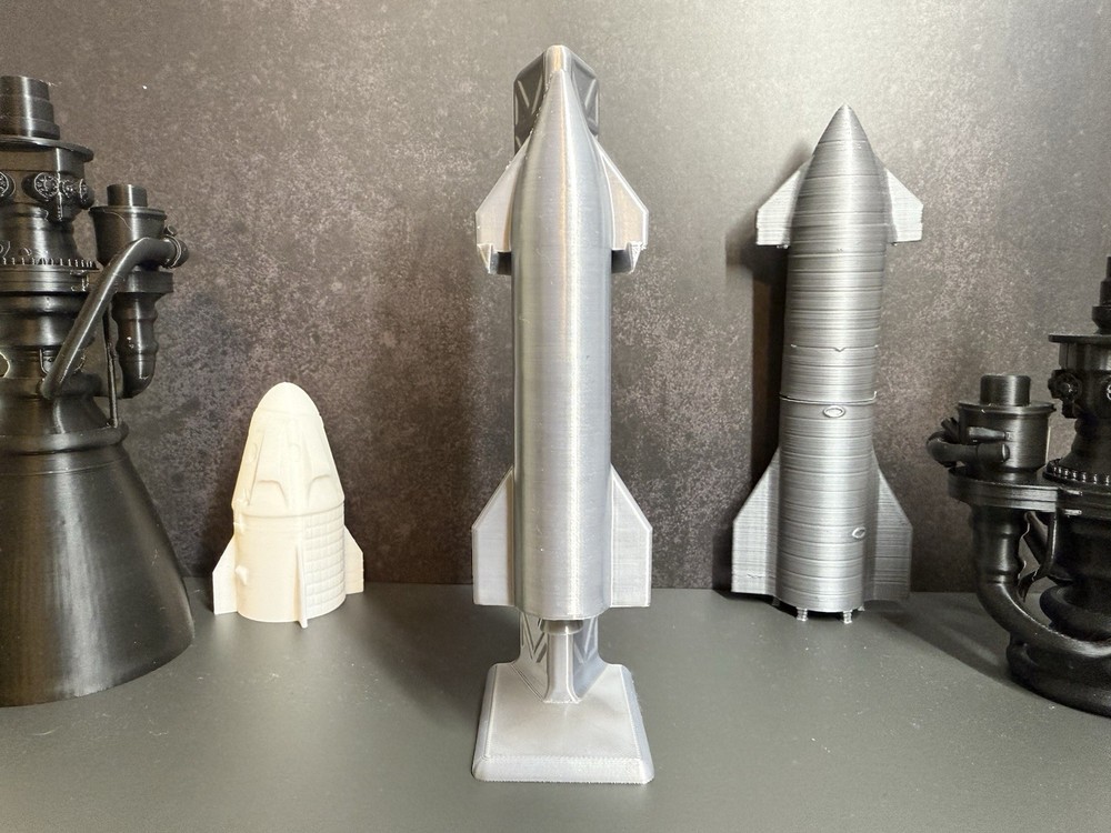 SpaceX Starship Rocket with Launch Tower | 3D Printed Model | Silky Silver |...