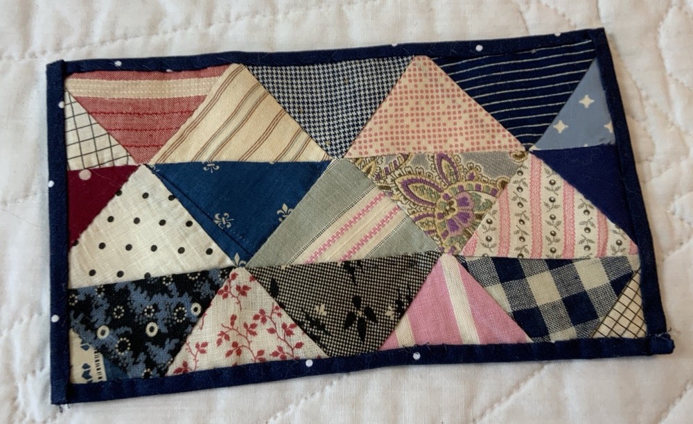 Vintage Antique Patchwork Quilt Table Topper, Early Calicos, Triangles, Multi