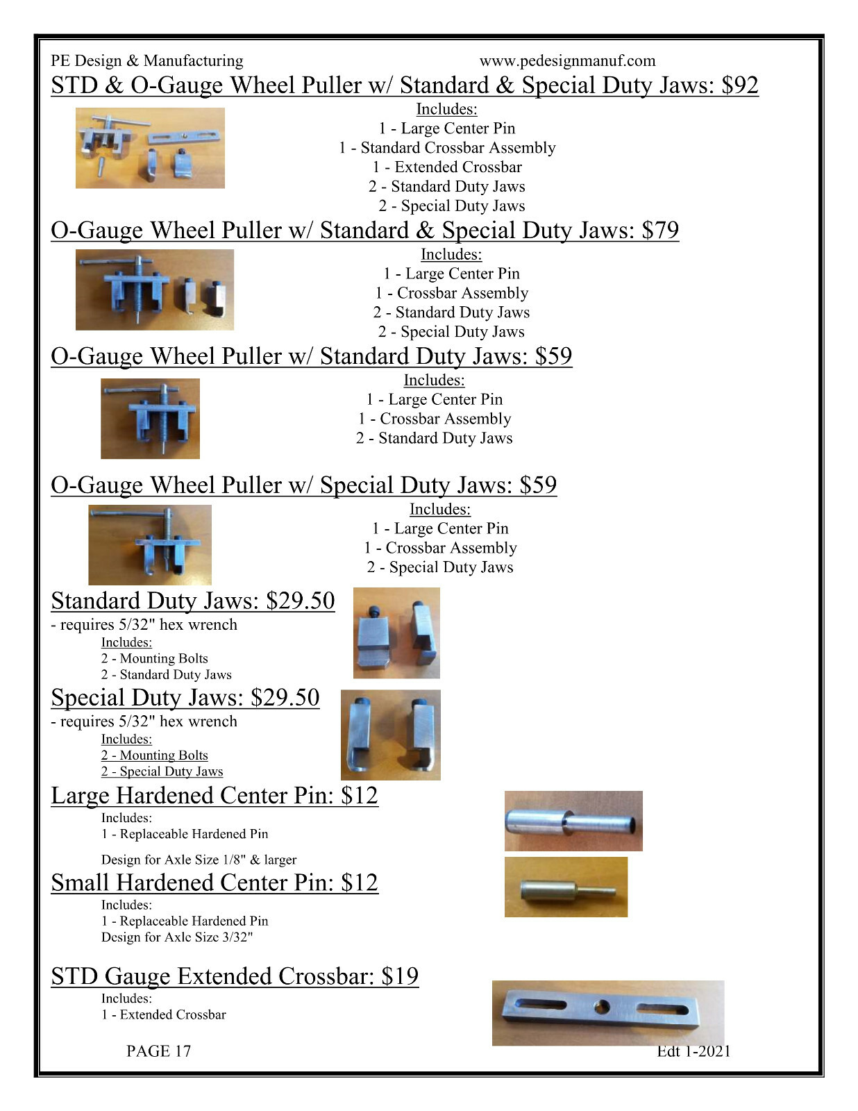 PE Design - STD & O gauge Wheel Puller w/ Standard & Special Duty Jaws Comb