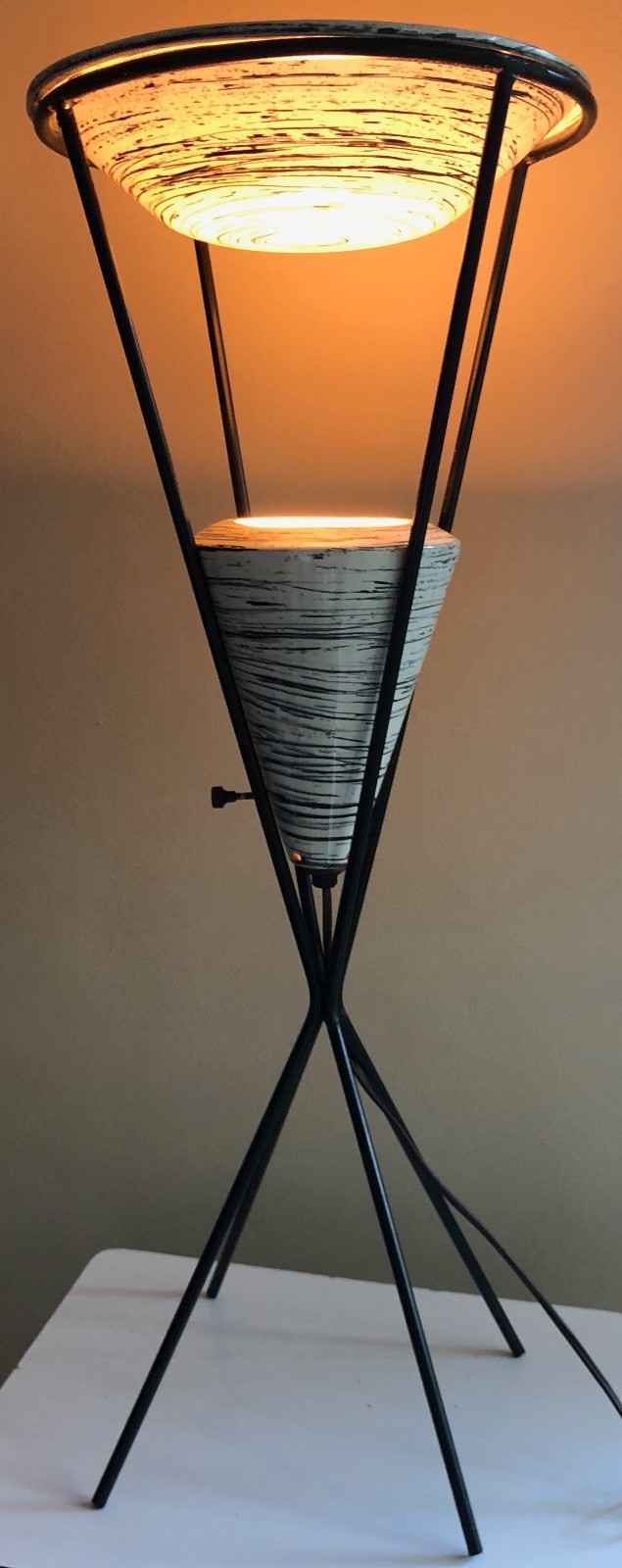 Rare Vintage 50s Atomic Iron Ceramic Pottery Lamp Mid Century Modern Lighting