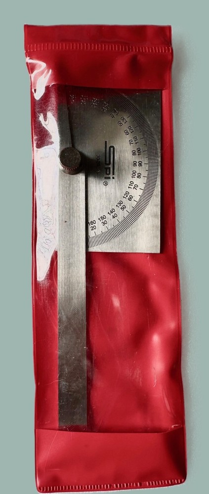 SPI 30-393-3 Rectangular Head Protractor: 6" Blade Length, 180° Meas, 1° Dial...