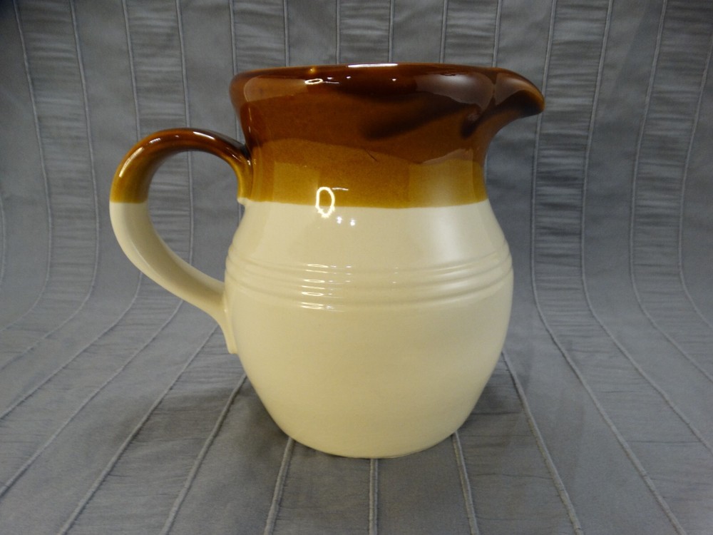 Knobler Stoneware Brown Drip Glazed Crazed Pitcher Brown