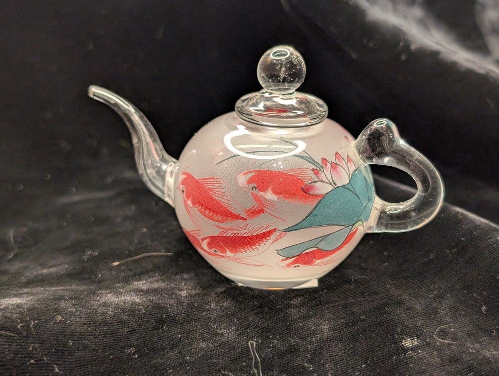 Handmade Reverse Painted Glass Tiny 3in Teapot Chinese