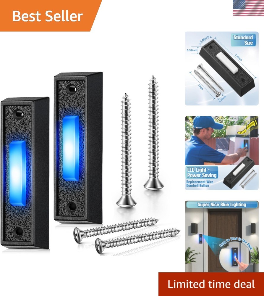 Energy-Efficient Lighted Doorbell Button - Wall Mount, Blue LED, 2 Pack