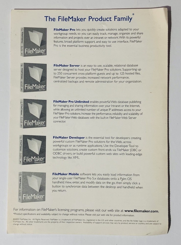 FileMaker Pro 6 Developer 6 Mac CD Software w Manual License Card 2002